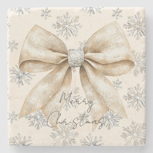 Rustikale Glitzy Cream Bows Weihnachten Steinuntersetzer (Vorderseite)