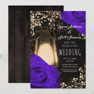 Rustikale Glow-Laterne & Violette Rosen Hochzeit  Einladung