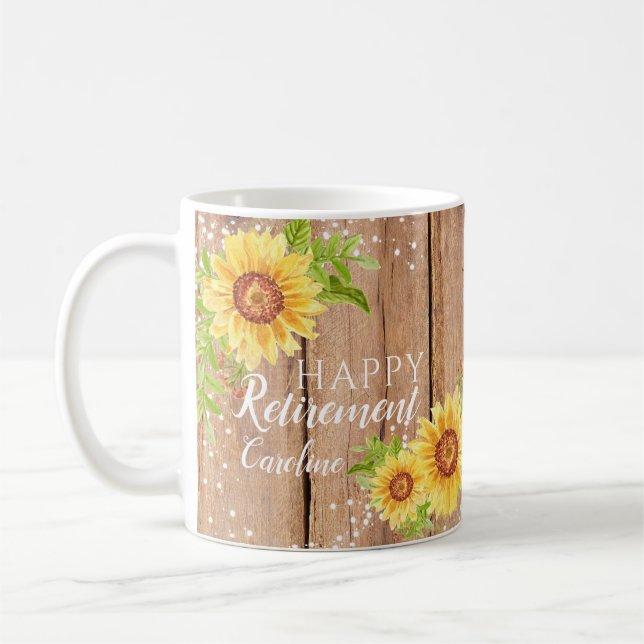 Rustikale glückliche Pensionierung, florale Tasse (Links)