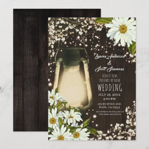 Rustikale Glüh Laterne Gänseblümchen Baby's Breath Einladung