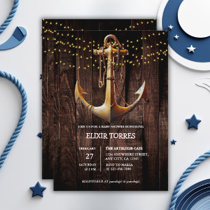 Rustikale Gold Anker Baby Dusche Einladung