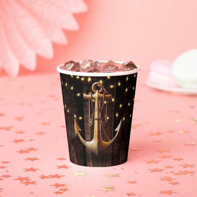 Rustikale Gold Anker Baby Dusche Pappbecher (Insitu)