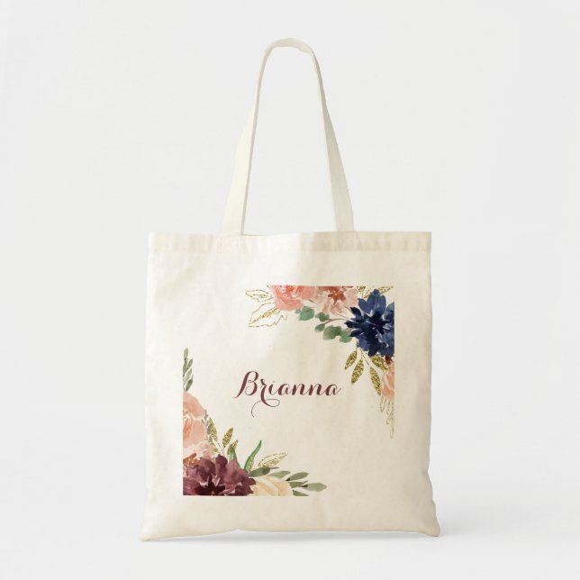 Rustikale Gold Blätter Kalligrafie Bridesmaid Tote Tragetasche (Vorne)