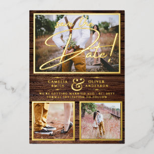 Rustikale GOLD-FOLIEN-Foto-Collage-Holz-Save-the-D Folieneinladung