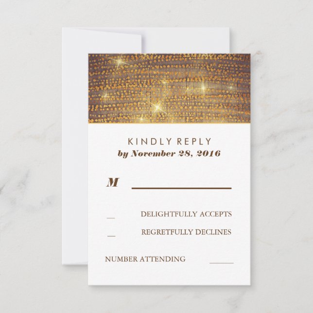 Rustikale Gold Glitzer Confetti Wedding RSVP Cards (Vorderseite)