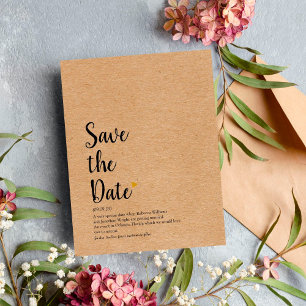 Rustikale Gold-Herz-Schrift Save-the-Date-Definiti Ankündigungspostkarte