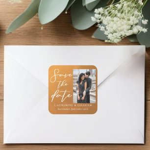 Rustikale Gold Hochzeit Foto Herbst Save-the-Date- Quadratischer Aufkleber