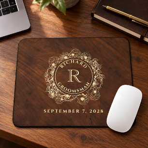 Rustikale Gold-Monogramm-Trauzeuge  Mousepad