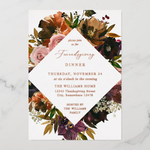 Rustikale Goldene Herbst-Blumen-Friendsgiving Folieneinladung