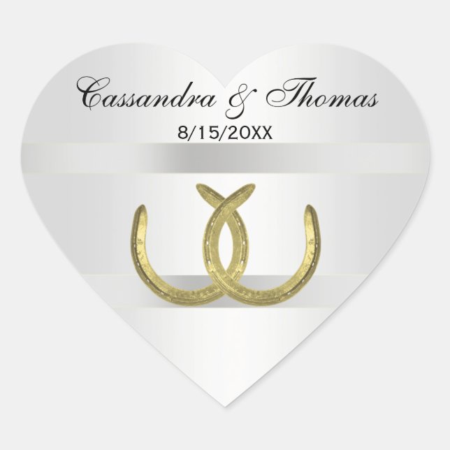 Rustikale Goldene Hufeisen Silver Whit Umschlag Au Herz-Aufkleber (Vorderseite)