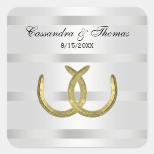 Rustikale Goldene Hufeisen Silver Whit Umschlag Au Quadratischer Aufkleber