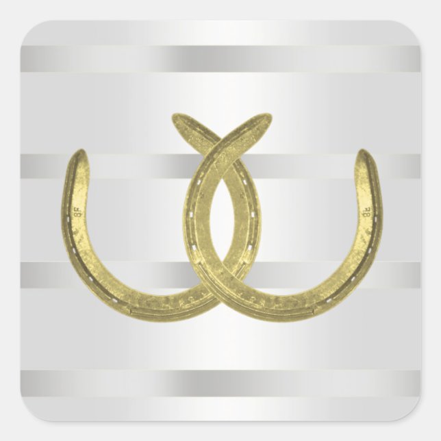 Rustikale Goldene Hufeisen Silver Whit Umschlag Au Quadratischer Aufkleber (Vorderseite)