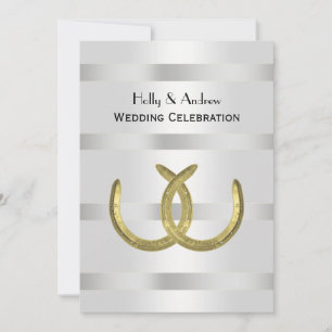 Rustikale Goldene Hufeisen Silver Wht V Wedding Einladung