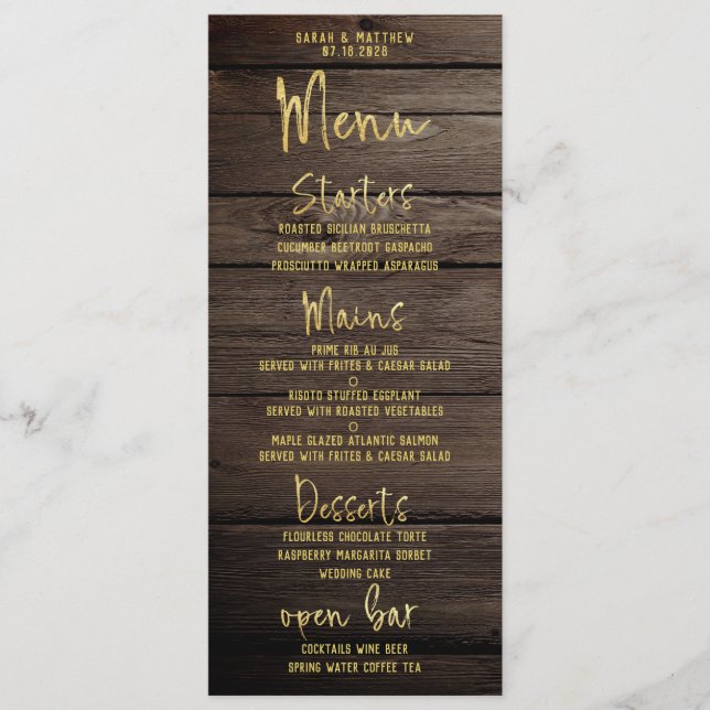 Rustikale goldene Script-Kalligrafie Klassische Ho Menükarte (Vorderseite)