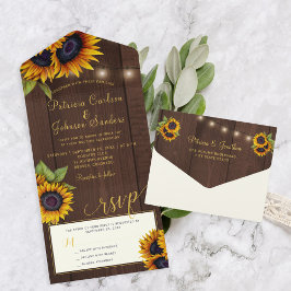 Rustikale goldene Sonnenblumen Holzleuchten Hochze All In One Einladung