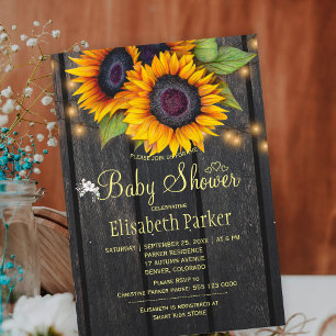 Rustikale goldene Sonnenblumen Scheunenholz Baby S Einladung