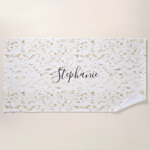 Rustikale goldfarbene Muster Monogram White Glitte Strandtuch