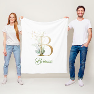 Rustikale Goldfolie B Monogramm Grüne Eukalyptus  Fleecedecke