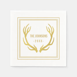 Rustikale Goldkläger Hochzeitspapier Napkin | Weiß Serviette