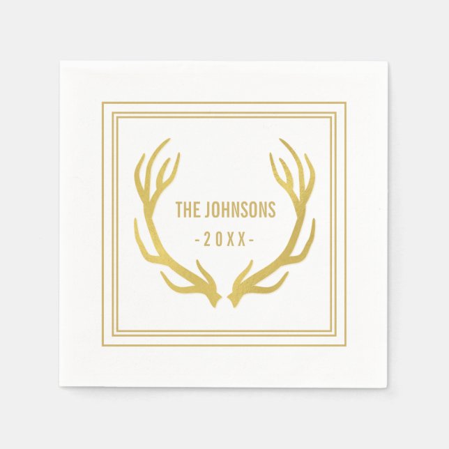 Rustikale Goldkläger Hochzeitspapier Napkin | Weiß Serviette (Vorderseite)