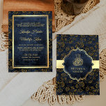 Rustikale Goldmedaille Blue Filigree Einladung<br><div class="desc">Erleben Sie Ihren Gast mit dieser eleganten Hochzeitsfeier mit goldenen Akzenten und wunderschönem Blumenmuster aus dem Imitat "Bismillah" in arabischer Kalligrafie. Fügen Sie einfach Ihre Veranstaltungsdetails zu dieser einfach zu bedienenden Vorlage hinzu,  um sie zu einer einmaligen Einladung zu machen.</div>