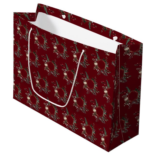Rustikale Goldrahmen Berry Pinecone Weinroute Mend Große Geschenktüte (Vorderseite Schrägansicht)