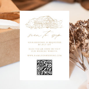 Rustikale Goldscheune Hochzeits-QR-Code-Website RS Begleitkarte