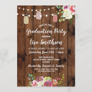 Rustikale Graduierungsparty Jars Wood Blume laden Einladung