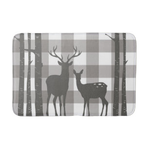 Rustikale graue Büffel Karo Hirsch & Birke Badematte