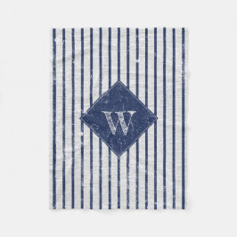 Rustikale graue Linen und Navy Blue Stripes Monogr Fleecedecke
