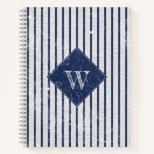 Rustikale graue Linen und Navy Blue Stripes Monogr Notizbuch