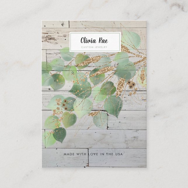 Rustikale Greenery Gold Leaf Juwelier Display Card Visitenkarte (Vorderseite)