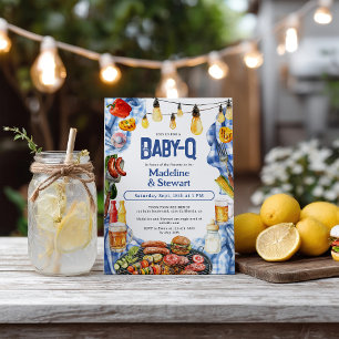 Rustikale GRILLEN Summer Blue Kariert Baby-Q Dusch Einladung