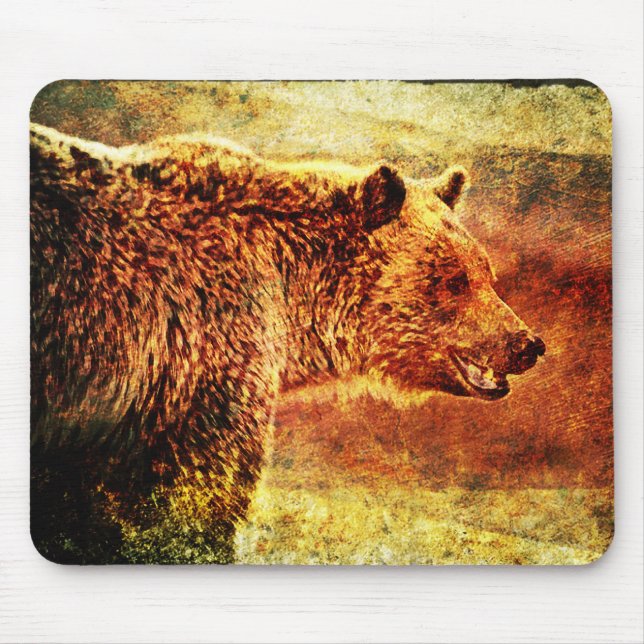 Rustikale Grizzlybär-Kunst-Mausunterlage Mousepad (Vorne)