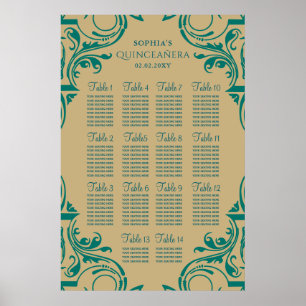 Rustikale Grün-Gold Sitzplan Poster