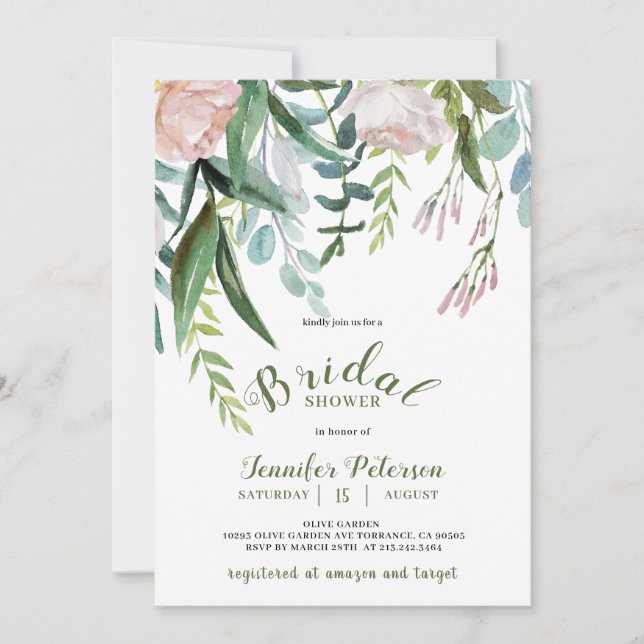 Rustikale Grünanlage Bridal Dusche Einladung (Vorderseite)