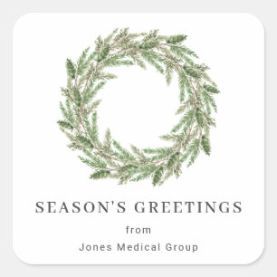 Rustikale Grünanlage Pine Wreath Business Holiday Quadratischer Aufkleber