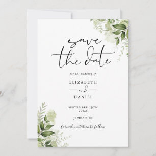 Rustikale Grüne Blumen Elegante Foto-Hochzeit Save The Date