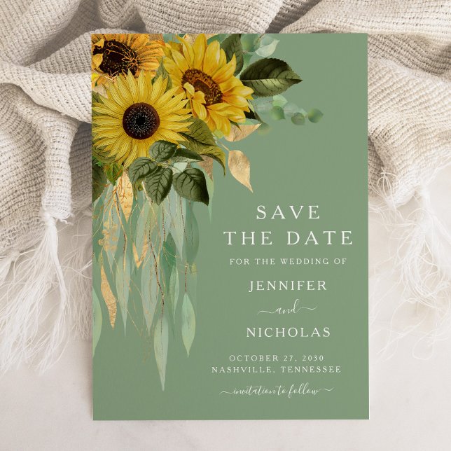Rustikale grüne Blumenblumen Save The Date (Green Modern Sunflowers Save The Date)