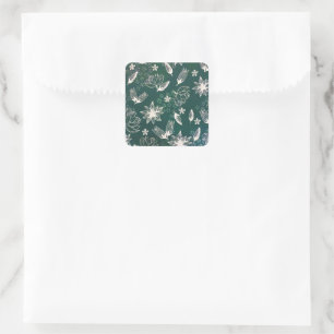 Rustikale grüne botanische Wildblumen Blossom Quadratischer Aufkleber