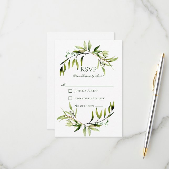 Rustikale Grüne Bough Wedding RSVP Karte (Vorderseite/Rückseite Beispiel)