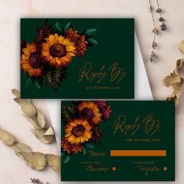 Rustikale grüne Burnt Orange Floral Wedding RSVP Karte