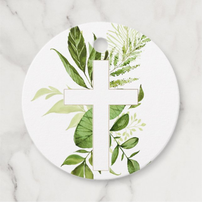 Rustikale Grüne Cross Boy Taufe Geschenkanhänger (Vorderseite)