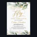 Rustikale grüne Eukalyptus fünfzig und fabelhaft Einladung<br><div class="desc">Rustikale grüne eucalyptus 50 und fabelhafte 50. Geburtstagseinladung,  Kontaktieren Sie mich für passende Artikel oder zur Anpassung,  Blush Rose ©</div>