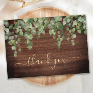 Rustikale Grüne Eukalyptus Gold Script Wedding Dankeskarte