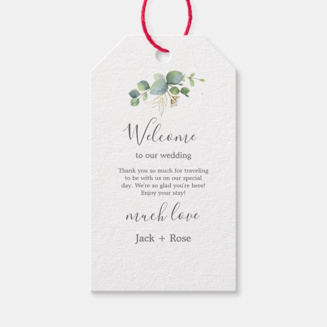 Rustikale Grüne Eukalyptus Sommerhochzeit. Geschenkanhänger (Vorderseite)