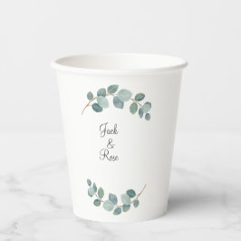 Rustikale Grüne Eukalyptus Sommerhochzeit. Pappbecher