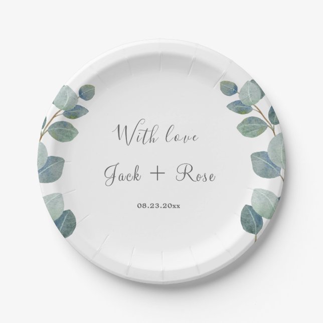 Rustikale Grüne Eukalyptus Sommerhochzeit. Pappteller (Vorderseite)