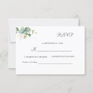 Rustikale Grüne Eukalyptus Sommerhochzeit. RSVP Karte