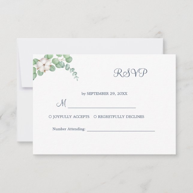 Rustikale Grüne Eukalyptus Sommerhochzeit. RSVP Karte (Vorderseite)